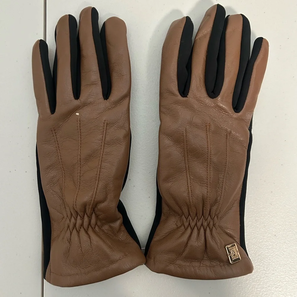 Anne Klein Faux Leather Gloves Brown Black